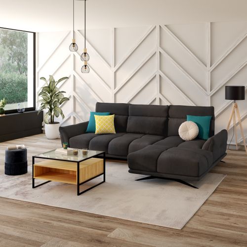 Canapé d'angle méridienne d GIOVANNI tissu raven anthracite
