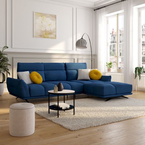 Canapé d'angle méridienne d GIOVANNI tissu raven bleu foncé