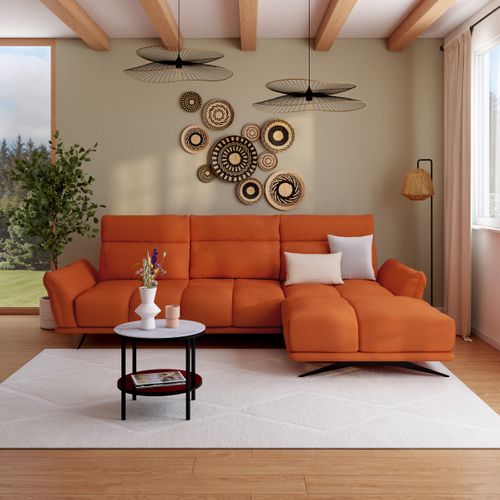 Canapé d'angle méridienne d GIOVANNI tissu raven terra cotta