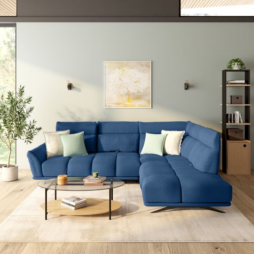 Canapé d'angle droit GIOVANNI tissu raven bleu foncé