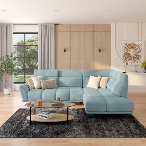 Canapé d'angle droit GIOVANNI tissu raven bleu clair
