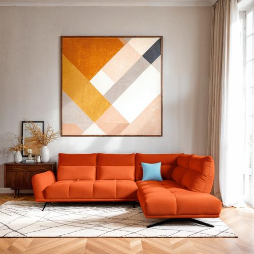 Canapé d'angle droit GIOVANNI tissu raven terracotta