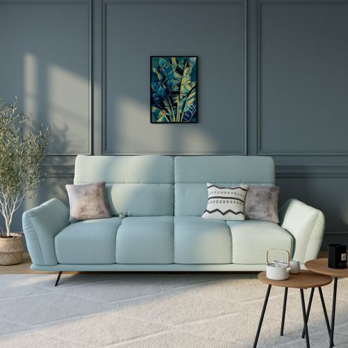 Canapé 3 places fixe GIOVANNI tissu raven bleu clair