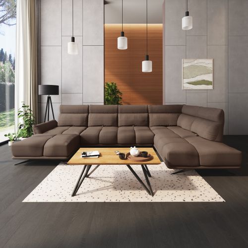 Canapé d'angle panoramique d GIOVANNI tissu raven marron