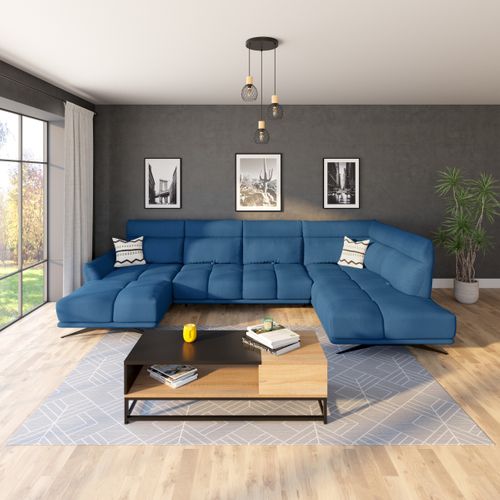 Canapé d'angle panoramique d GIOVANNI tissu raven bleu foncé