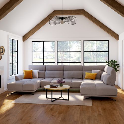 Canapé d'angle panoramique d GIOVANNI tissu raven taupe