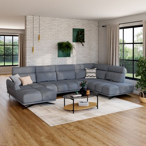 Canapé d'angle panoramique d GIOVANNI tissu raven gris foncé