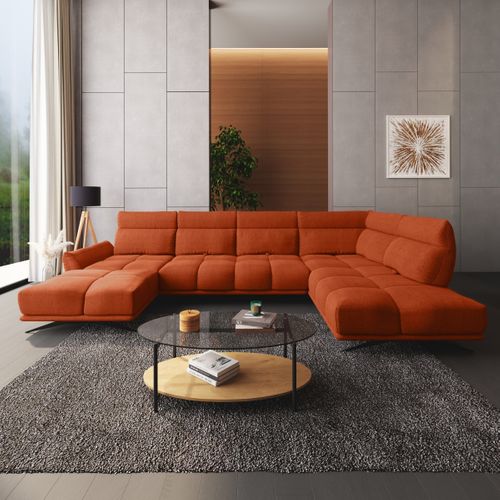 Canapé d'angle panoramique d GIOVANNI tissu raven terracotta