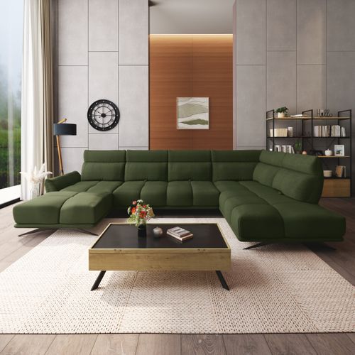 Canapé d'angle panoramique d GIOVANNI tissu raven vert