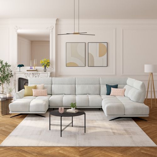 Canapé d'angle panoramique d GIOVANNI tissu raven beige