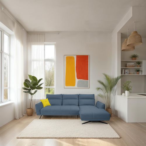 Canapé d'angle méridienne d GIOVANNI tissu bull bleu foncé