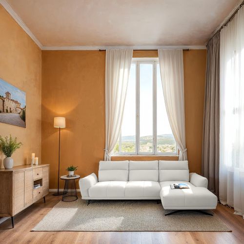 Canapé d'angle méridienne d GIOVANNI tissu bull blanc