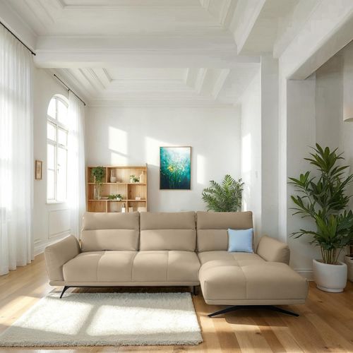 Canapé d'angle méridienne d GIOVANNI tissu bull camel