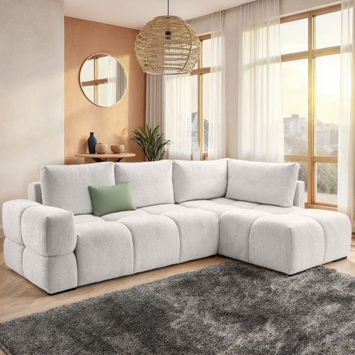 Canapé d'angle convertible FLOCCA tissu blanc cassé