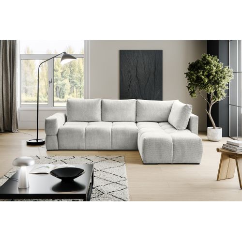 Canapé d'angle convertible FLOCCA tissu blanc chiné