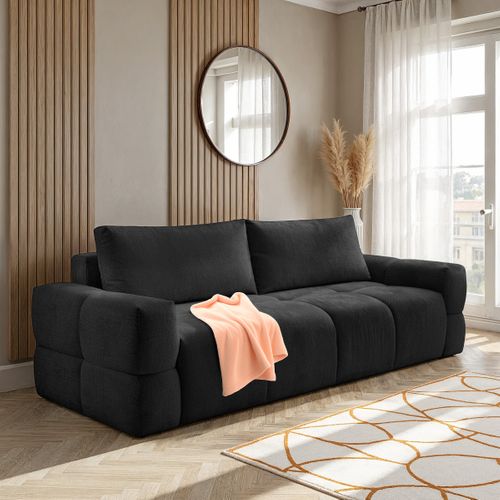 Canapé 3 places convertible FLOCCA tissu noir