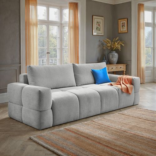 Canapé 3 places convertible FLOCCA tissu blanc chiné