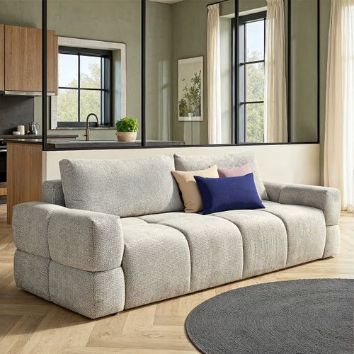 Canapé 3 places convertible FLOCCA tissu gris