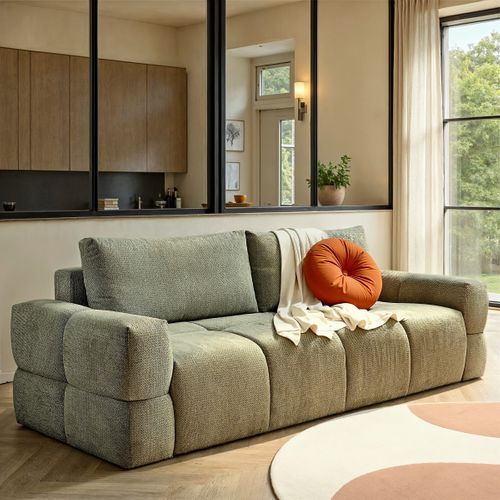 Canapé 3 places convertible FLOCCA tissu kaki