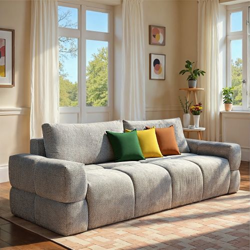 Canapé 3 places convertible FLOCCA tissu blanc cassé