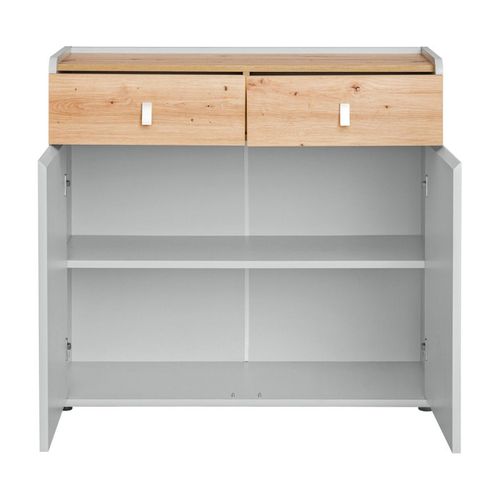 Buffet 2 Portes et 2 Tiroirs "vivero" 94cm Gris et Naturel