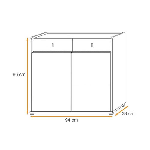 Buffet 2 Portes et 2 Tiroirs "vivero" 94cm Gris et Naturel