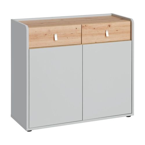 Buffet 2 Portes et 2 Tiroirs "vivero" 94cm Gris et Naturel