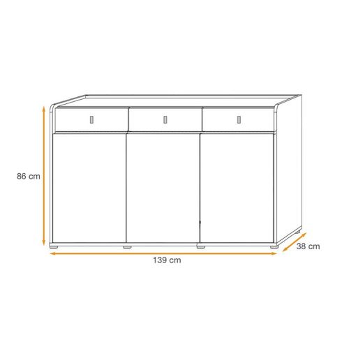 Buffet 3 Tiroirs Design "vivero" 139cm Gris et Naturel