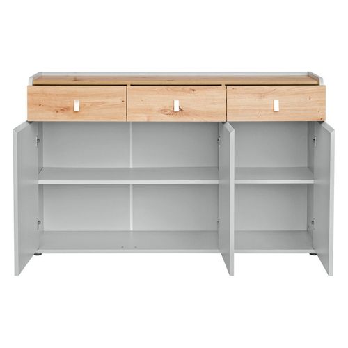 Buffet 3 Tiroirs Design "vivero" 139cm Gris et Naturel
