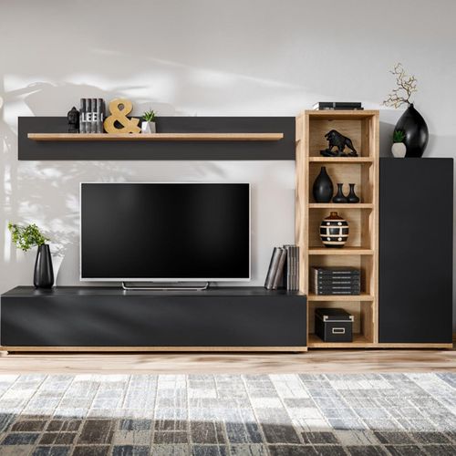 Ensemble Meuble TV Design "skill" 240cm Noir et Naturel