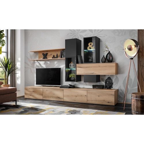 Ensemble Meuble TV Design "cruz" 280cm Noir et Naturel