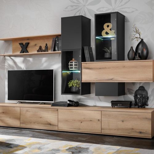 Ensemble Meuble TV Design "cruz" 280cm Noir et Naturel