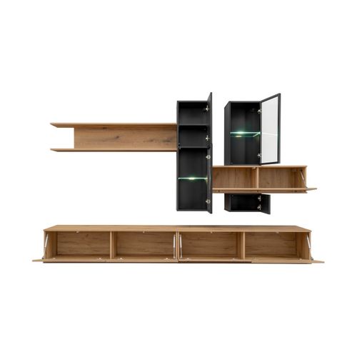 Ensemble Meuble TV Design "cruz" 280cm Noir et Naturel