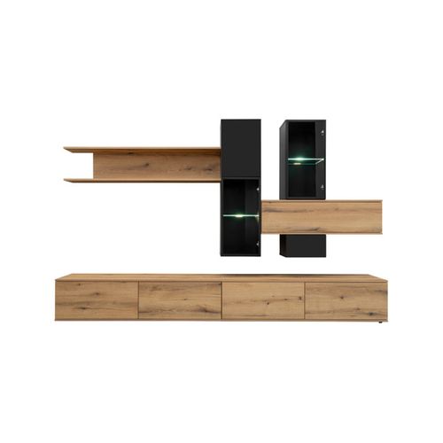 Ensemble Meuble TV Design "cruz" 280cm Noir et Naturel