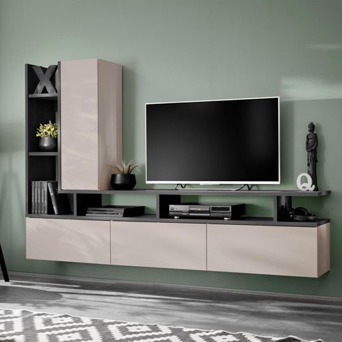 Ensemble Meuble TV Design "tytan" 210cm Beige et Gris