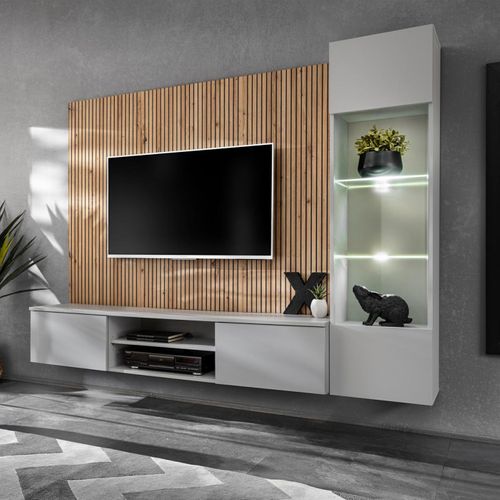 Ensemble Meuble TV Rayure "xari" 200cm Naturel et Gris