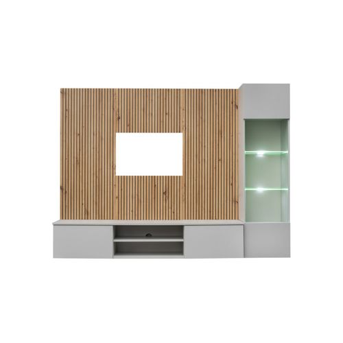 Ensemble Meuble TV Rayure "xari" 200cm Naturel et Gris