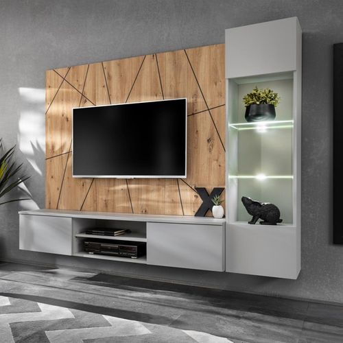 Ensemble Meuble TV Ligne "xari" 200cm Naturel et Gris