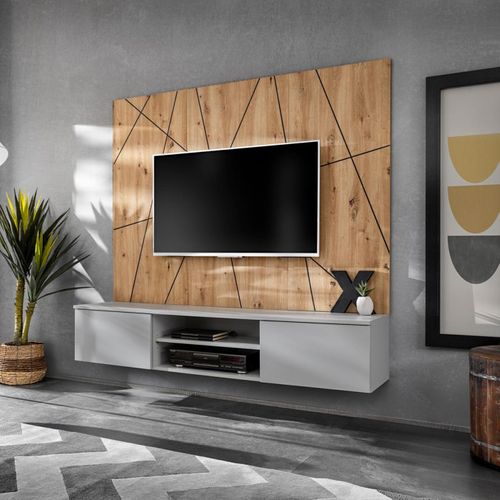 Ensemble Meuble TV Ligne "xari" 160cm Naturel et Gris