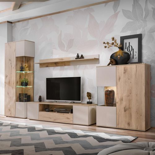 Meuble TV Rainuré "catalina" 160cm Naturel