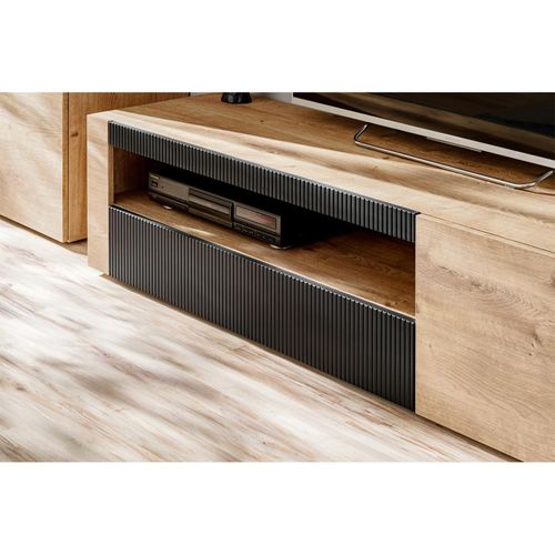 Meuble TV Rainuré "aron" 160cm Naturel et Noir