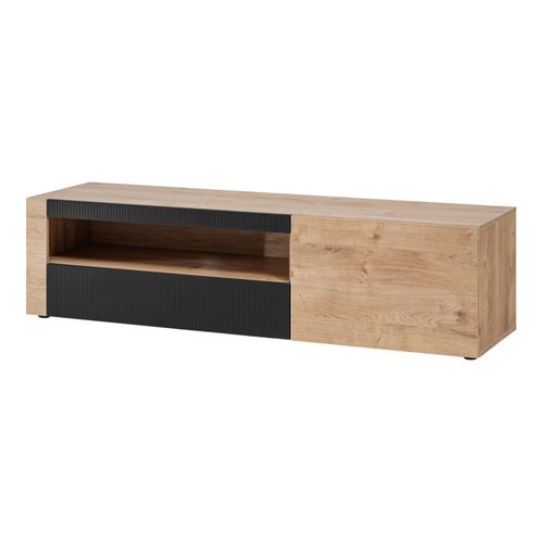 Meuble TV Rainuré "aron" 160cm Naturel et Noir