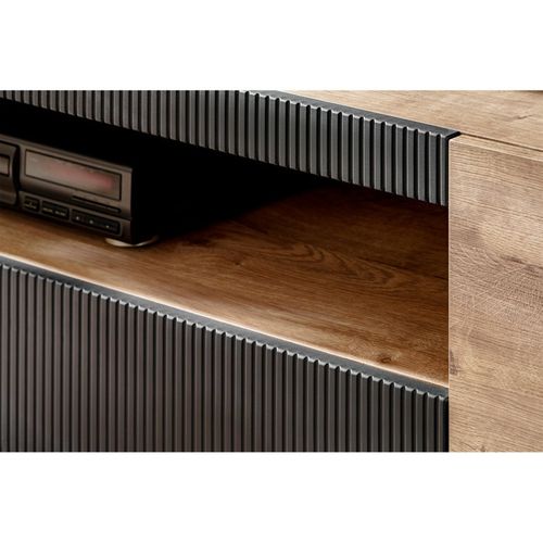 Meuble TV Rainuré "aron" 160cm Naturel et Noir