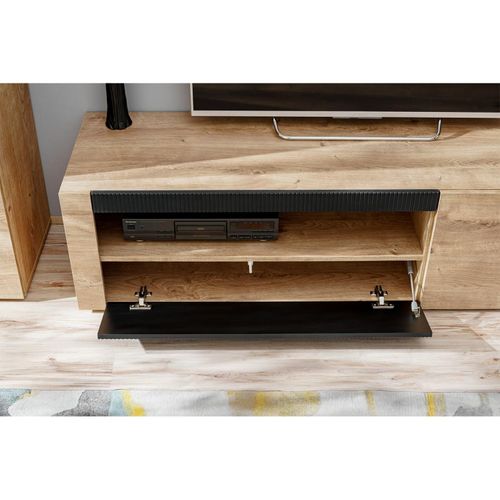 Meuble TV Rainuré "aron" 160cm Naturel et Noir