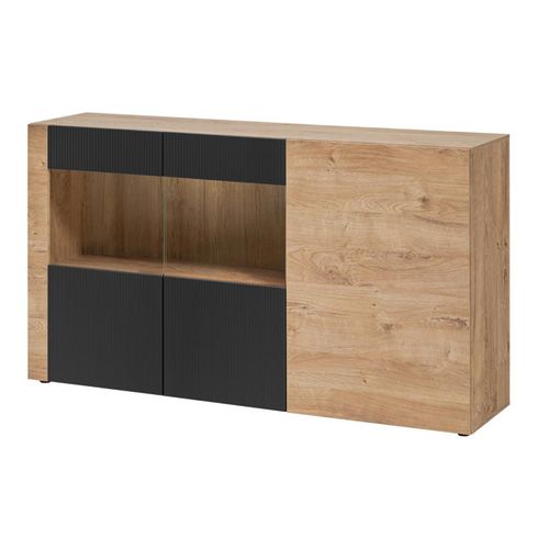 Buffet Rainuré "aron" 160cm Naturel et Noir