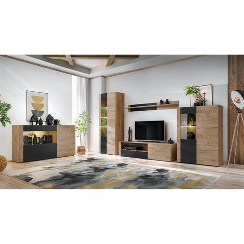 Buffet Rainuré "aron" 160cm Naturel et Noir