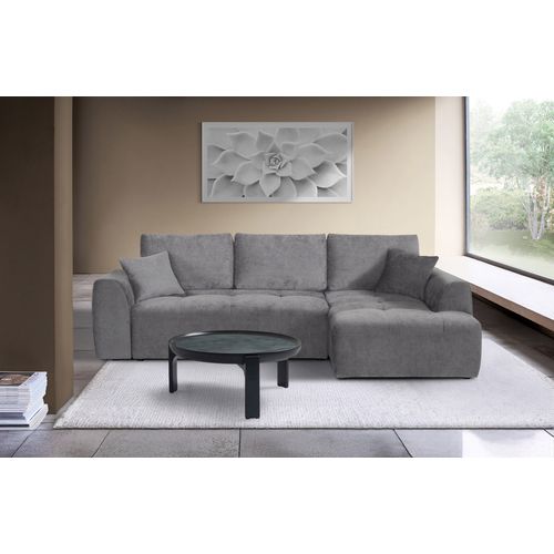 Canapé d'angle méridienne AUBE droit convertible tissu gris