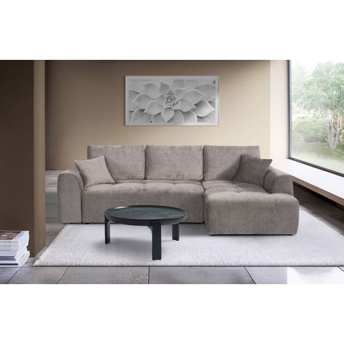 Canapé d'angle méridienne AUBE droit convertible tissu beige