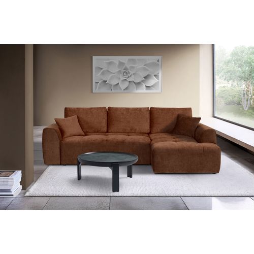Canapé d'angle méridienne AUBE droit convertible terra cotta
