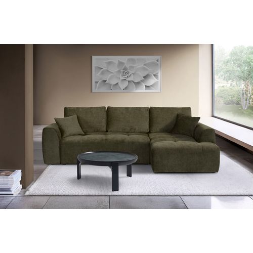 Canapé d'angle méridienne AUBE droit convertible tissu vert